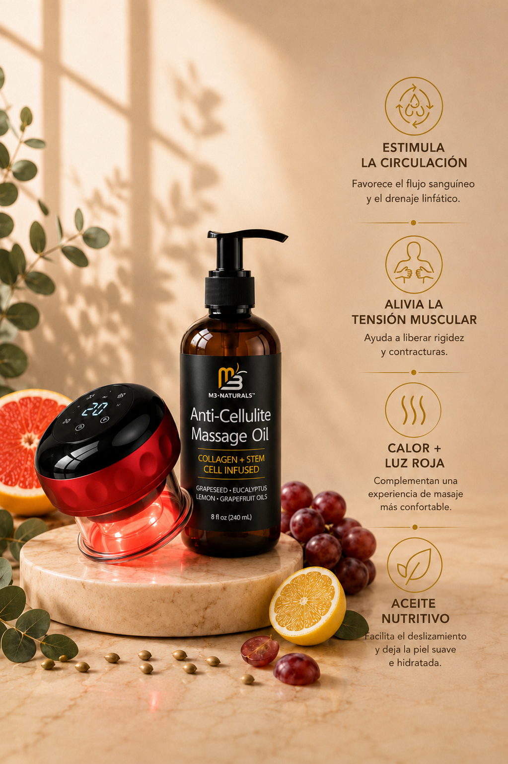Ventosa Eléctrica + Aceite Corporal