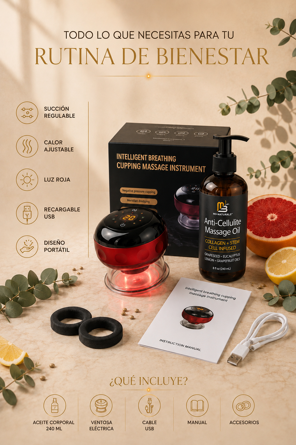 Ventosa Eléctrica + Aceite Corporal